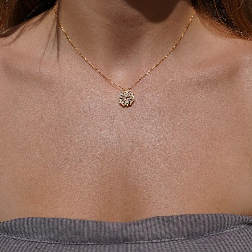 Collar Trébol de 4 Hojas Suerte & Caja con Rosa Eterna