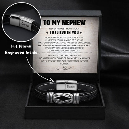 Nephew's Infinity Knot Bracelet Gift Set with Engraved Name