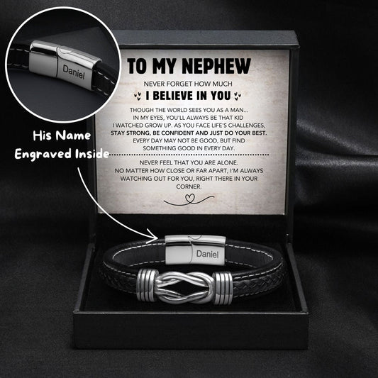 Nephew's Infinity Knot Bracelet Gift Set with Engraved Name