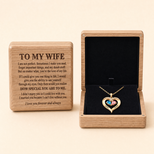 To My Wife – Birthstone Heart Necklace with Customized Box