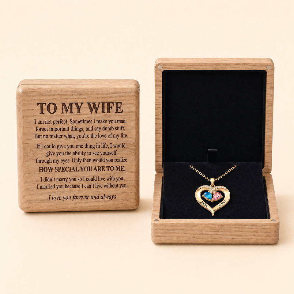 To My Wife – Birthstone Heart Necklace with Customized Box