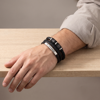 Son's triple stack bracelet worn detail