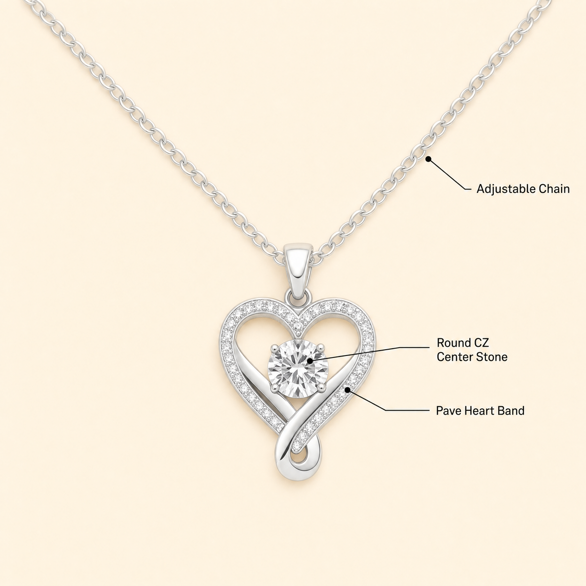 Engraved heart necklace features