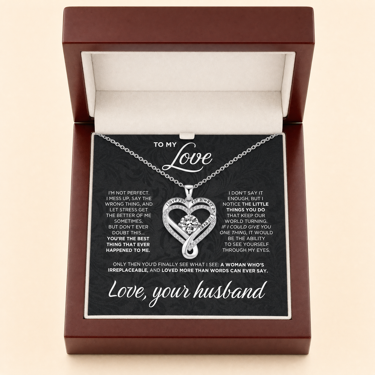 Engraved heart necklace for wife with LED gift box