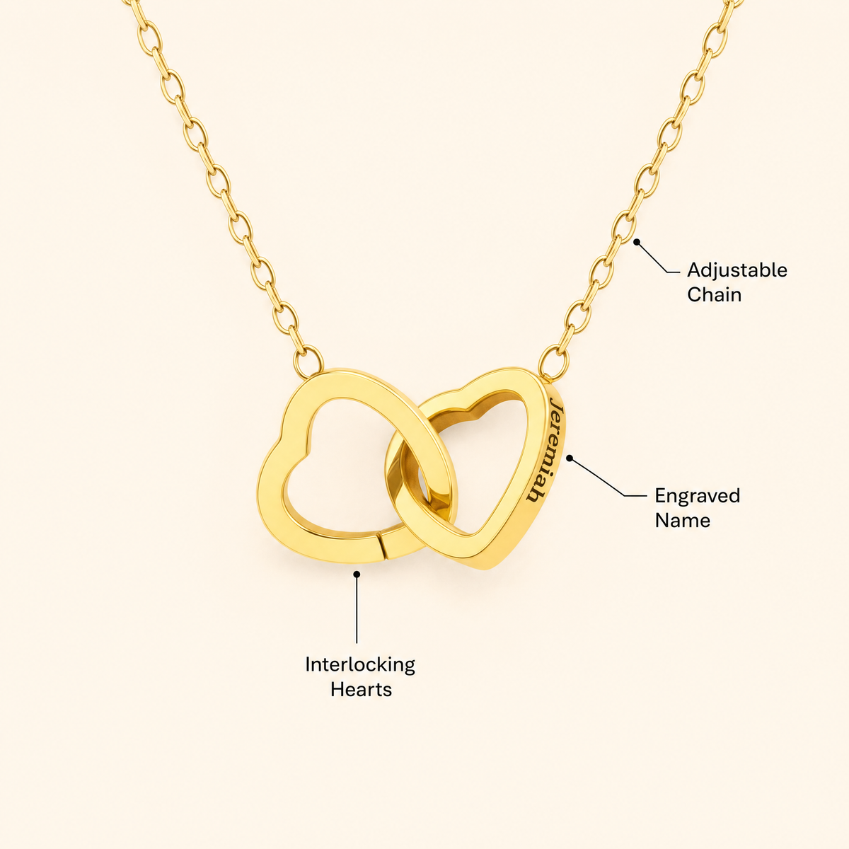 Interlocking hearts necklace features