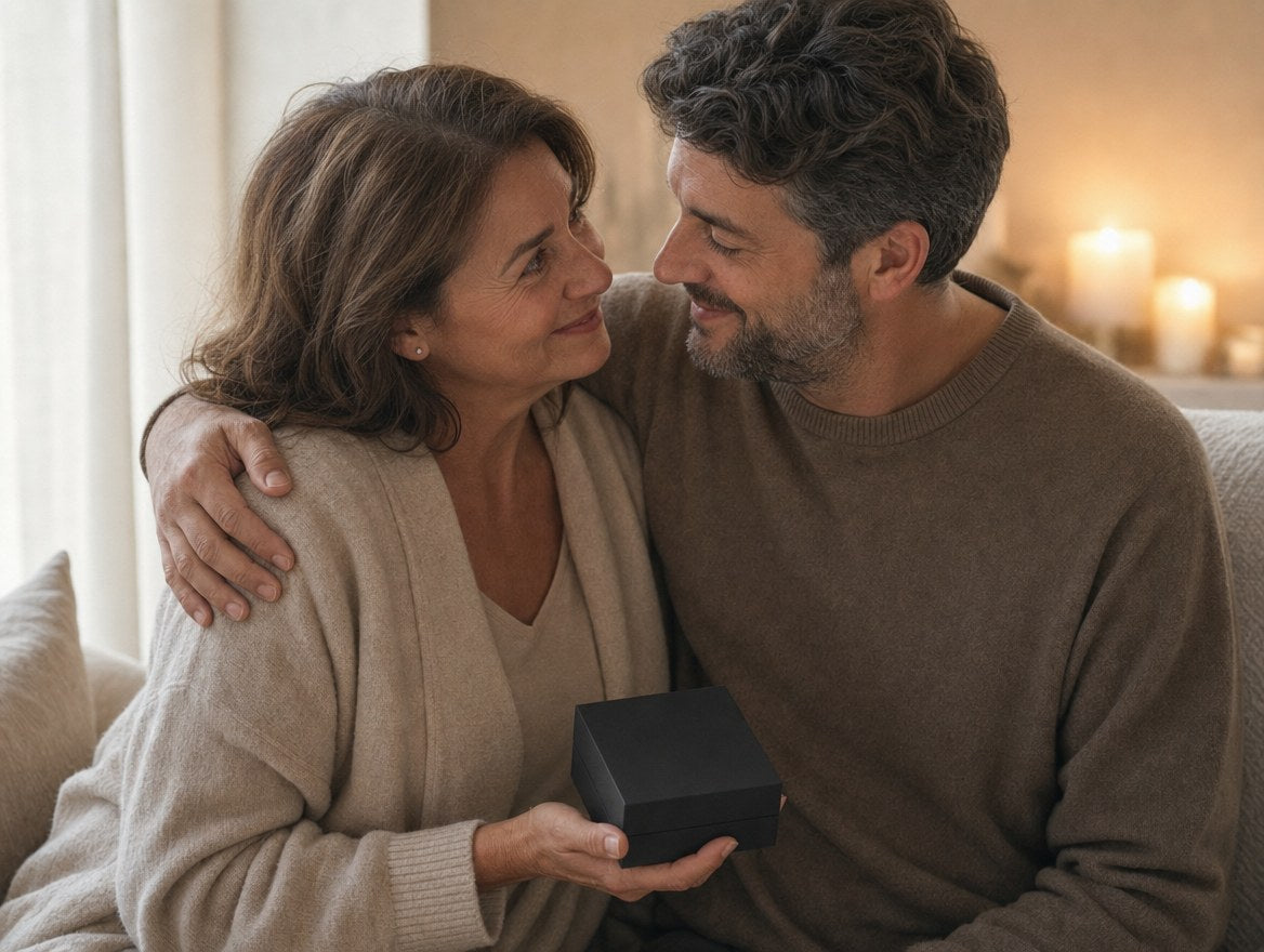 Husband gifting his wife a jewelry box