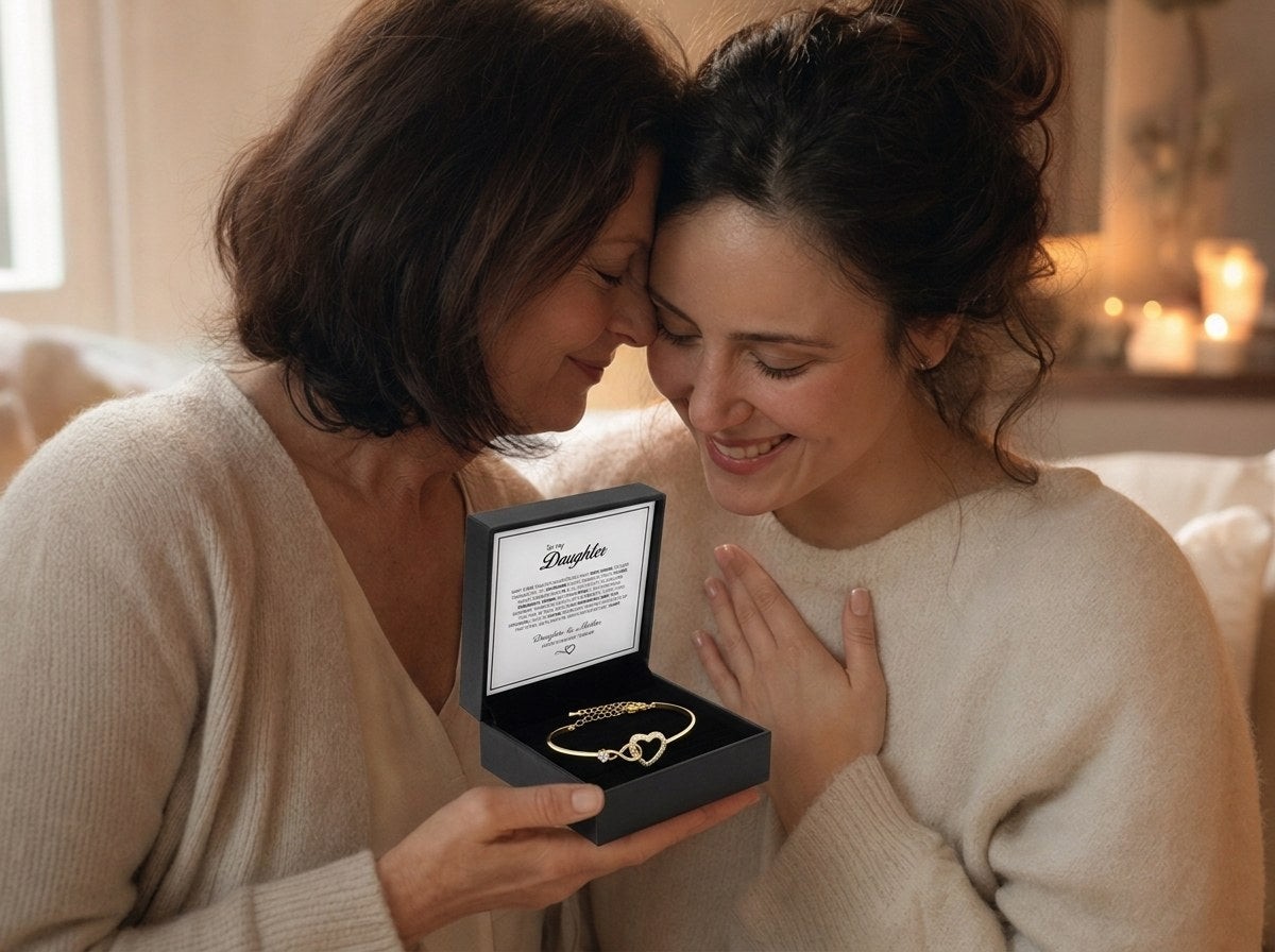 Parent gifting daughter a necklace