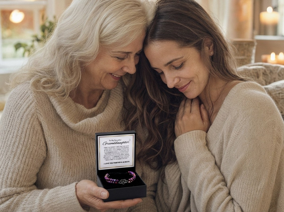 Grandmother gifting her granddaughter a bracelet
