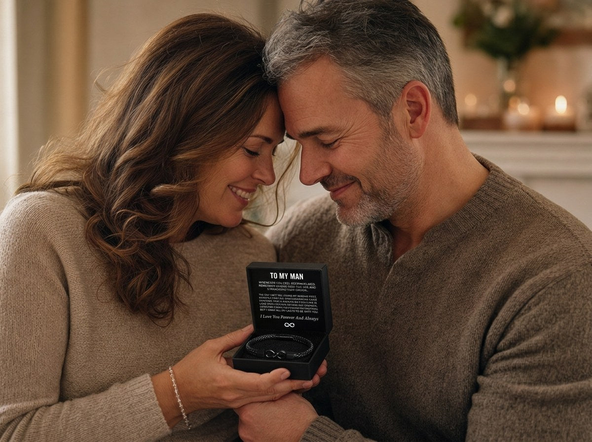 Wife gifting her husband a bracelet